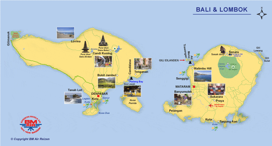 Kaart Bali en Lombok