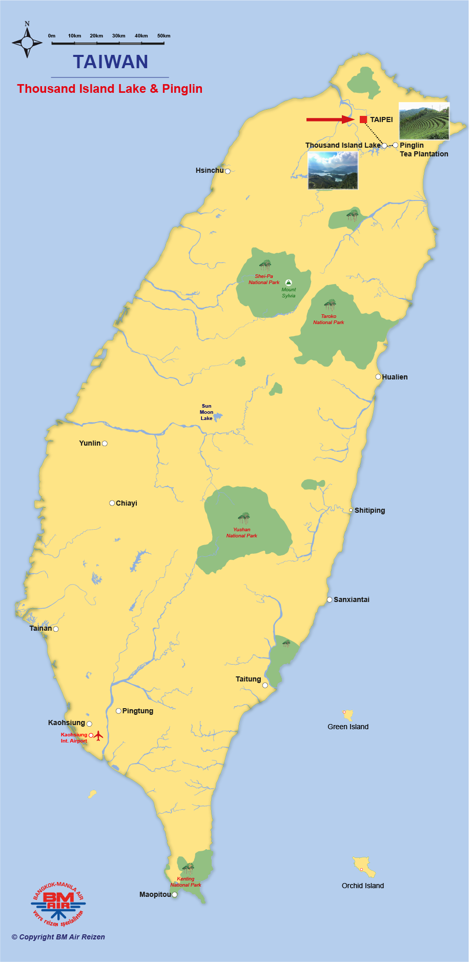 Kaart Thousand Island Lake & Pinglin