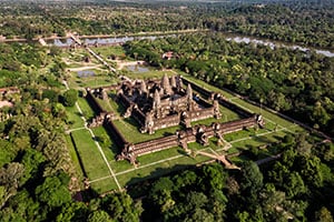 Luchtfoto van de Angkor Wat tempel in Siem Reap, Cambodja