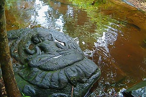 Lingas (symbolen van de god Shiva) in de rivier