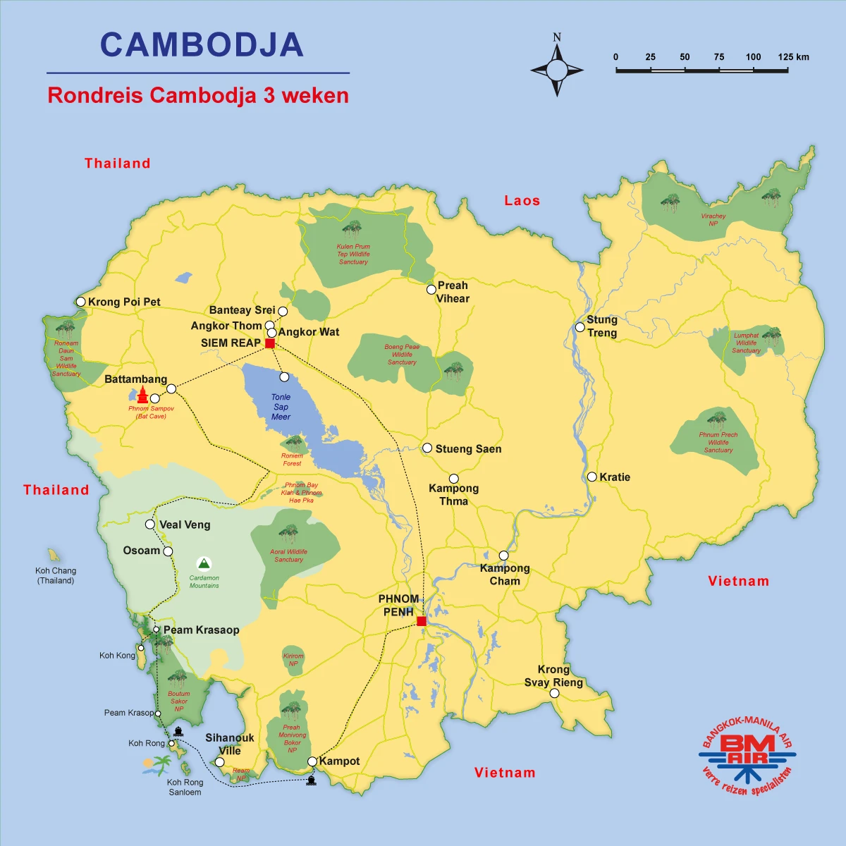 Routekaart rondreis Cambodja 3 weken