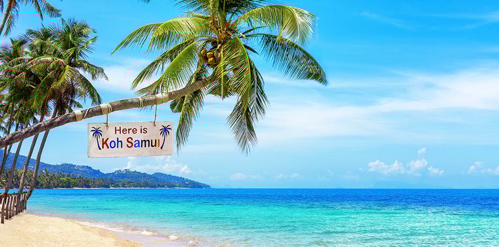 Een bord met de tekst Here is Koh Samui