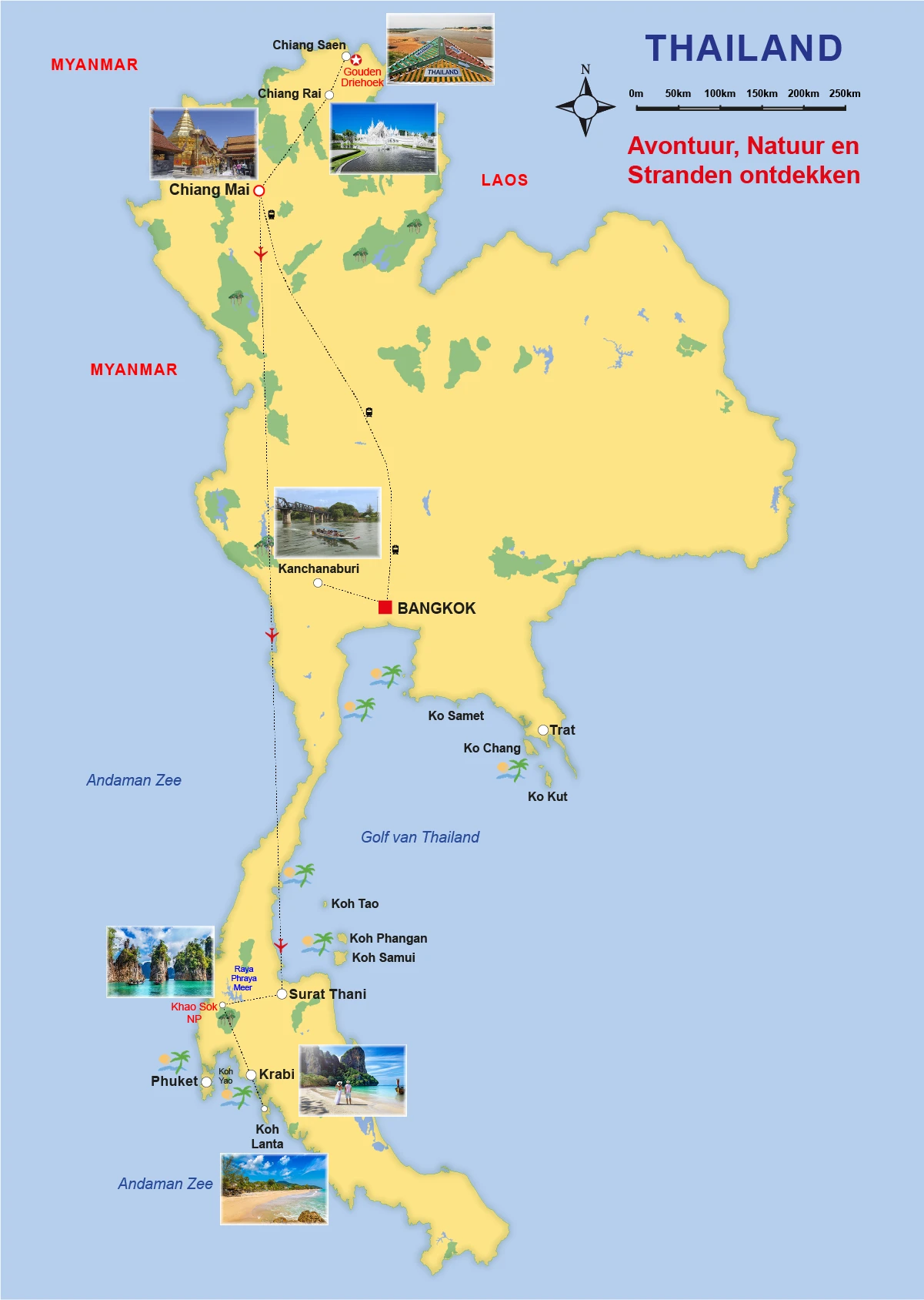 Kaart - Rondreis Thailand - Avontuur, natuur en stranden ontdekken
