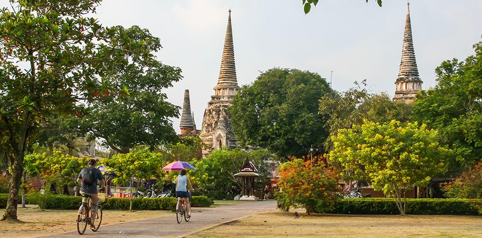Fietstour door het Ayutthaya Historical Park in Thailand