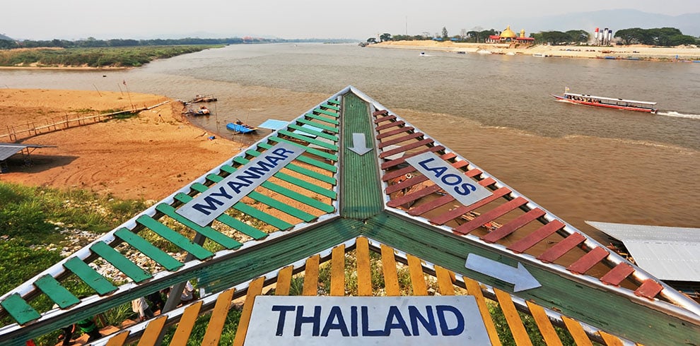 De beroemde Gouden Driehoek, waar Thailand, Myanmar en Laos samenkomen