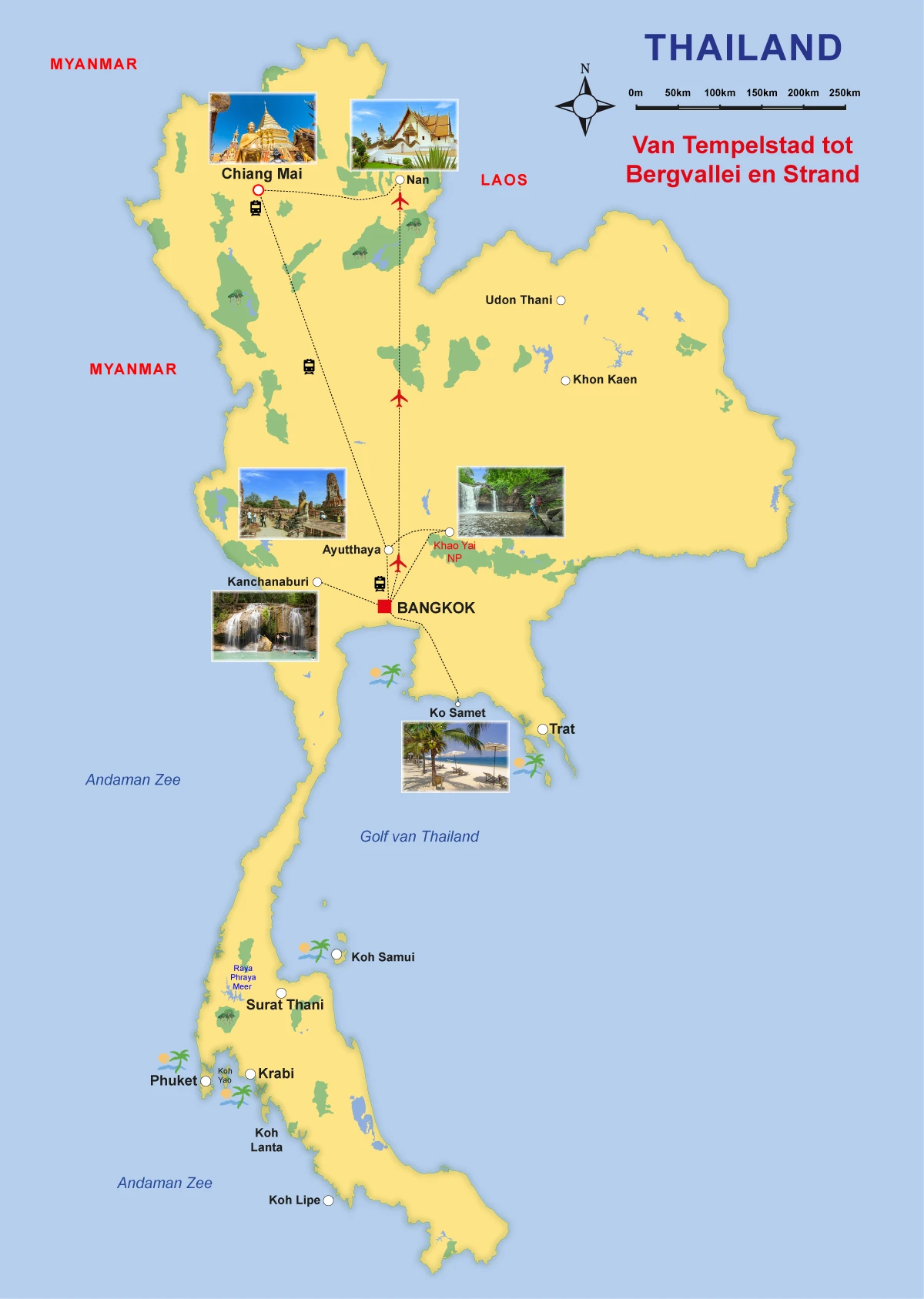 Kaart Thailand - Rondreis van tempelstad tot bergvallei en strand