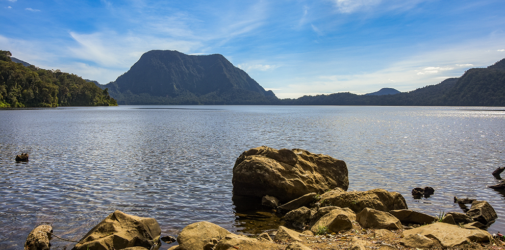 Panorama over Lake Gunung Tujuh (The Seven Mountain Lake) in Kerinci, Jambi, West-Sumatra