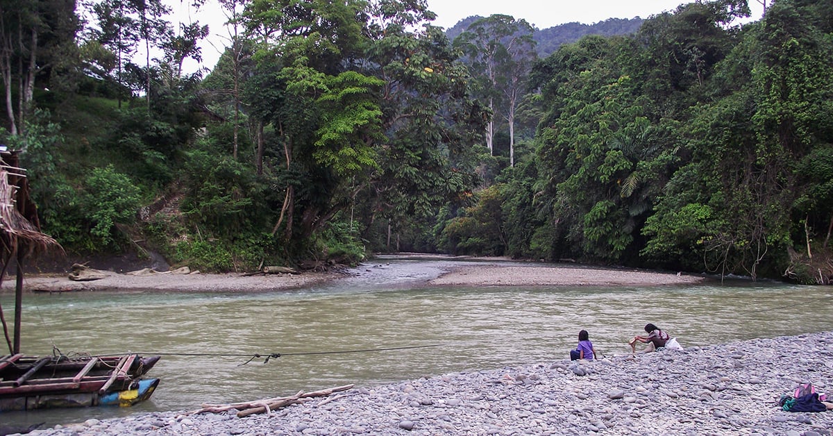 De Batang Serangan rivier in Tangkahan, Sumatra