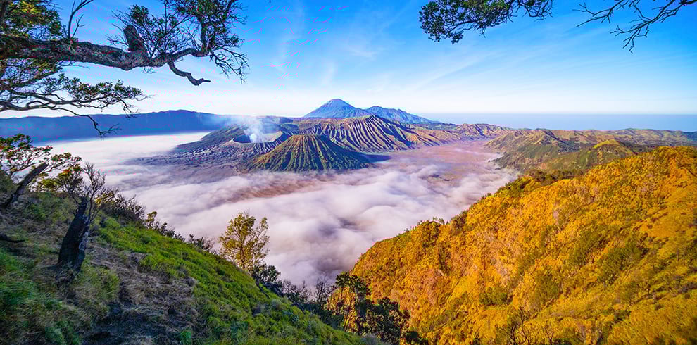 Uitzicht over de Bromo vulkaan op Java, Indonesie