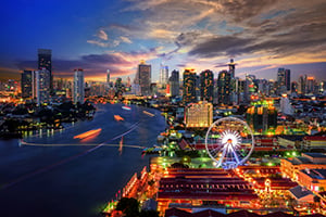 Luchtfoto van Bangkok tijdens de zonsondergang