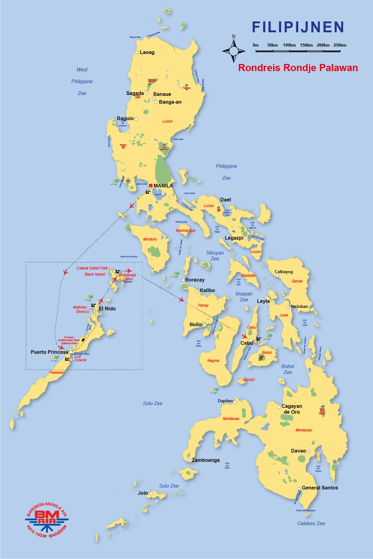 Kaart Filipijnen Rondreis Rondje Palawan