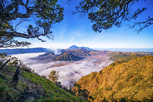Het indrukwekkende uitzicht op het Mount Bromo National Park op Java