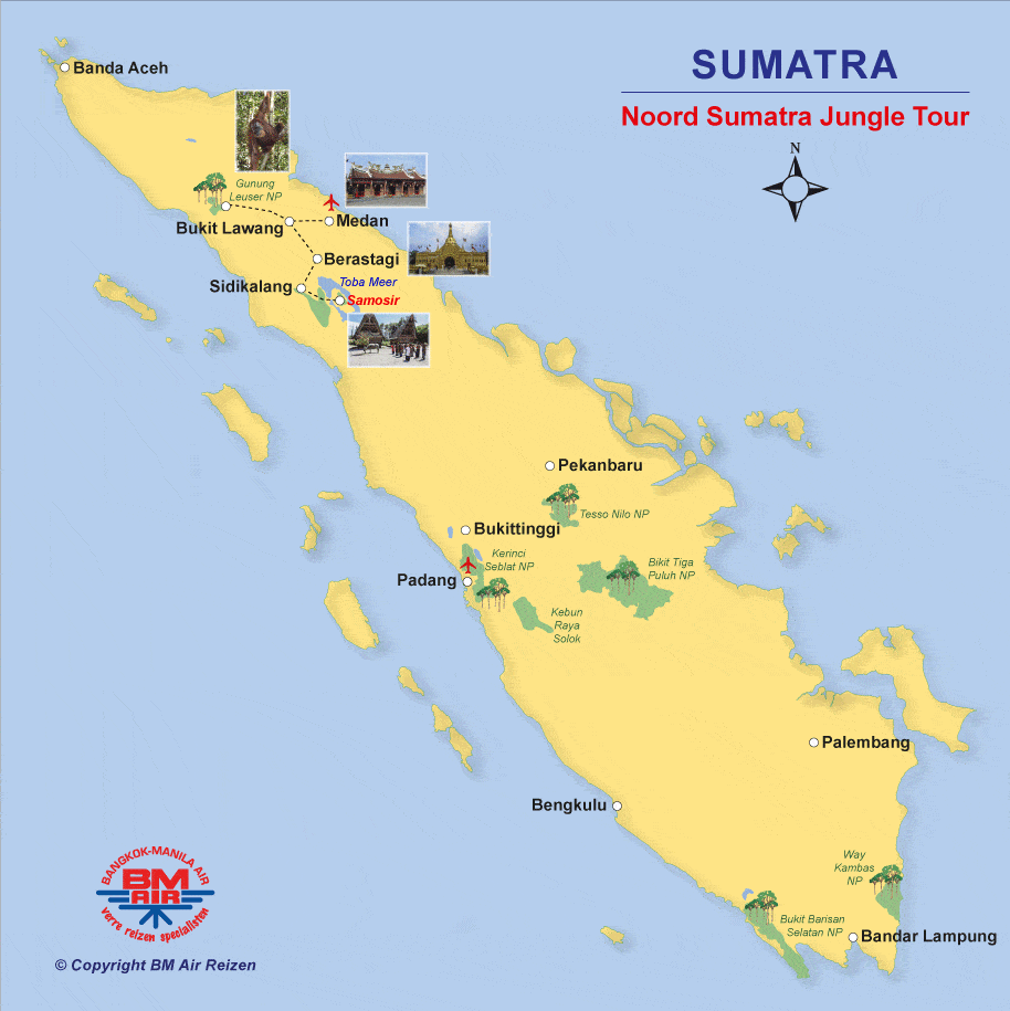 Kaart Noord Sumatra Jungle Tour