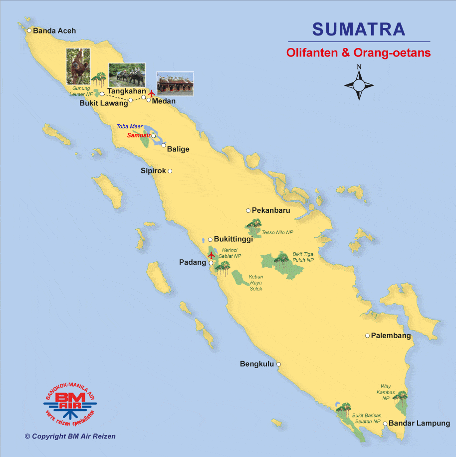 Kaart Sumatra Olifanten en Orang-oetans
