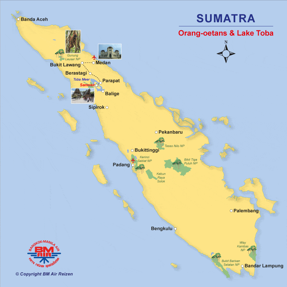 Kaart Sumatra Orang-oetans en Lake Toba