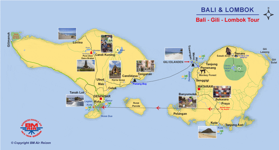 Kaart Bali - Gili - Lombok