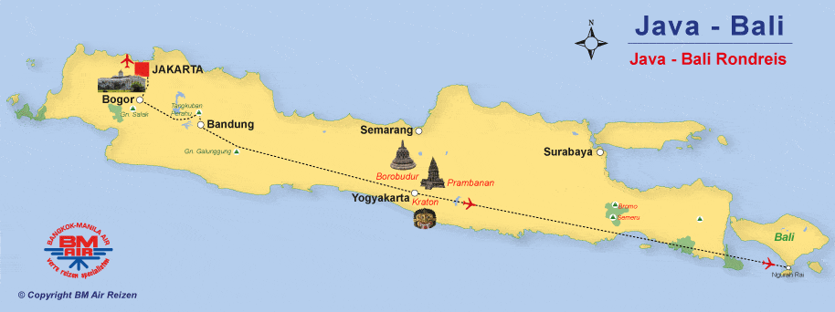 Kaart Rondreis Java Bali