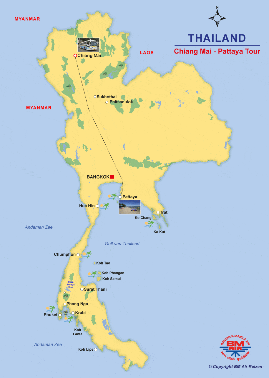 Kaart Chiang Mai naar Pattaya