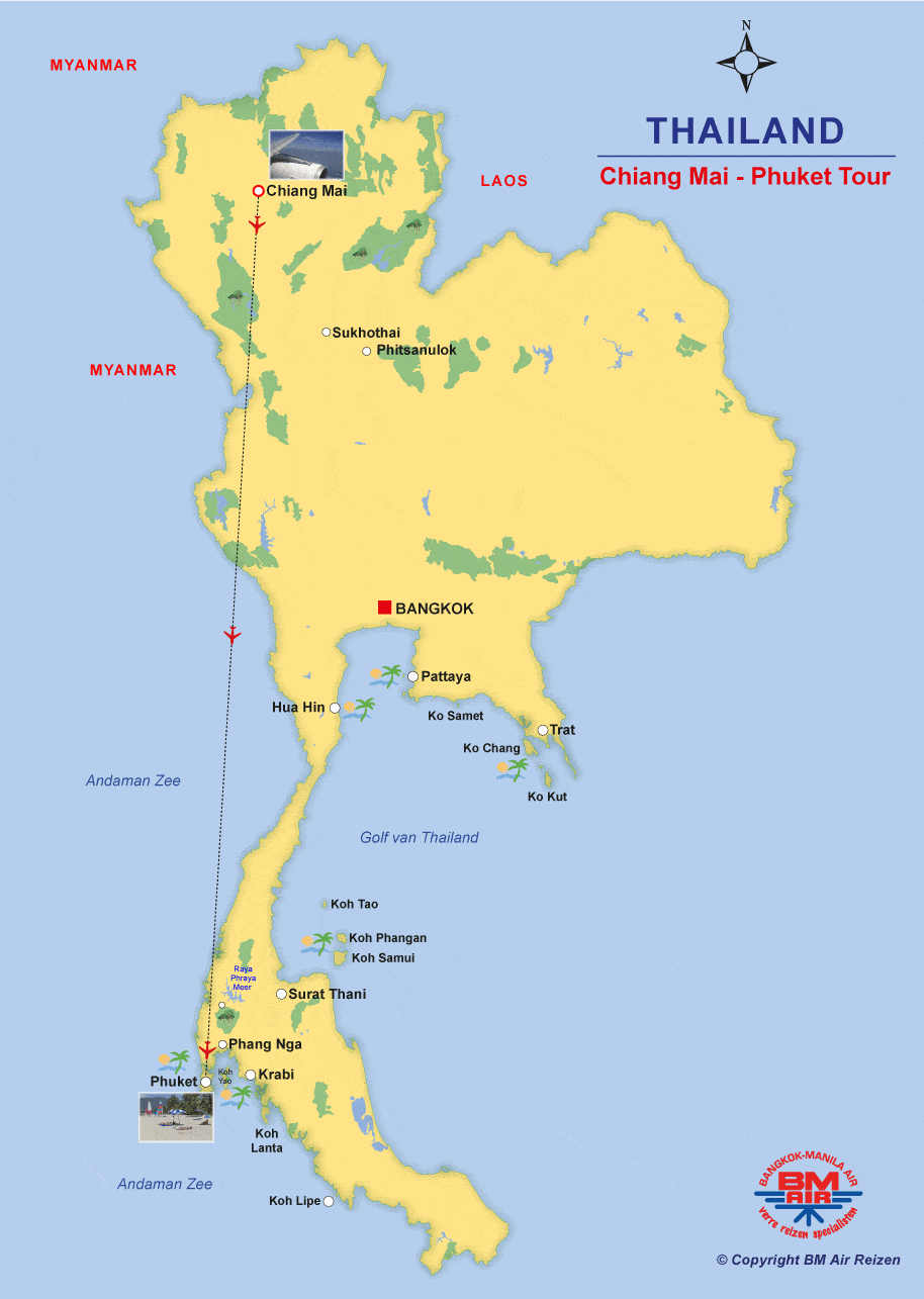 Kaart Chiang Mai naar Phuket