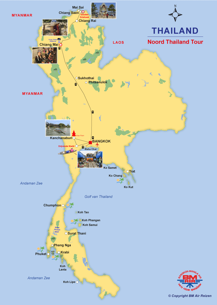 Kaart Rondreis Noord Thailand