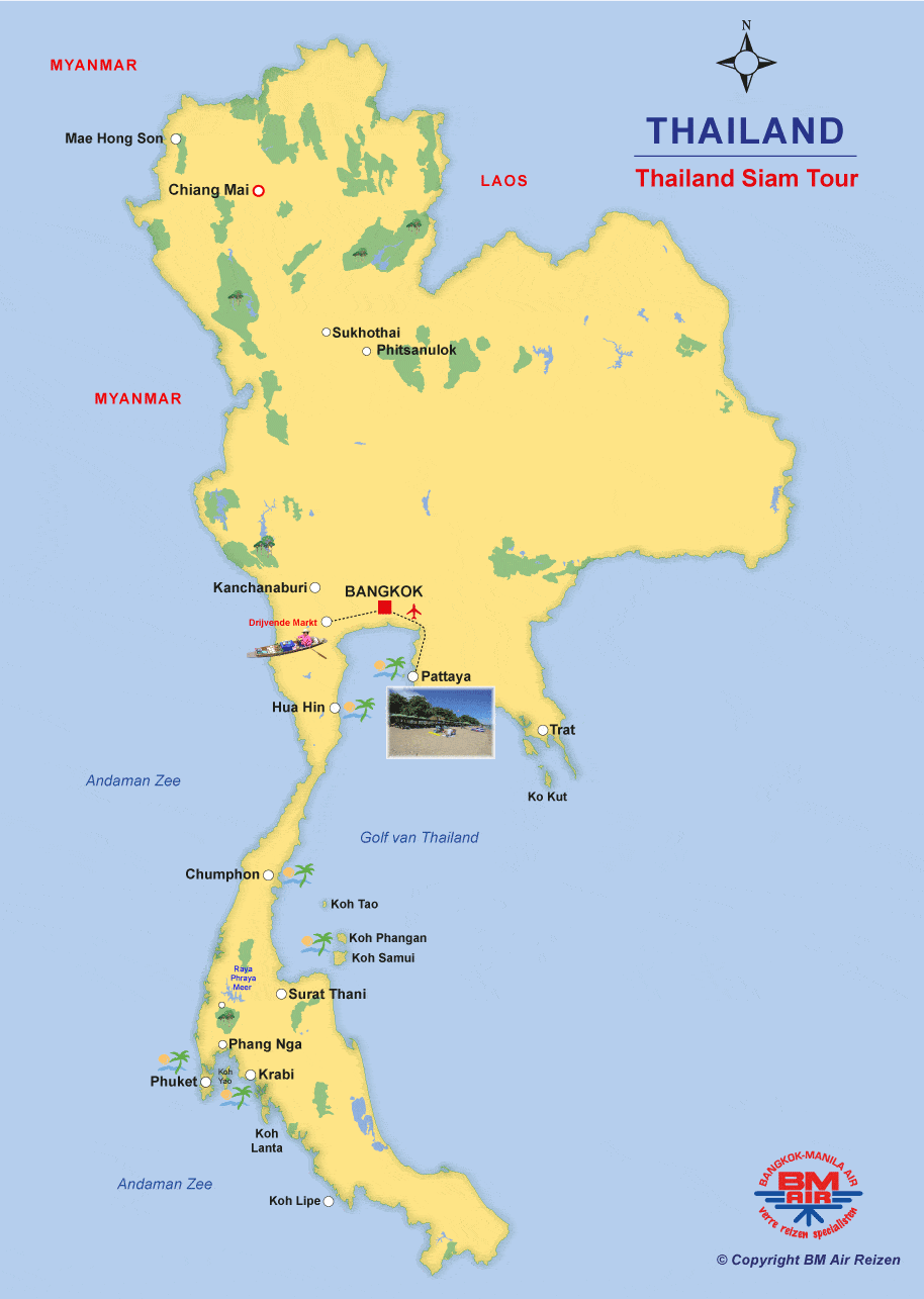 Kaart Rondreis Thailand - Siam Tour