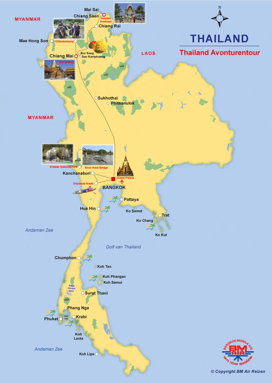 Kaart Rondreis Thailand Avonturen Tour