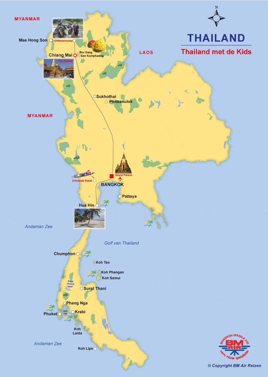 Kaart Rondreis Thailand met de Kids