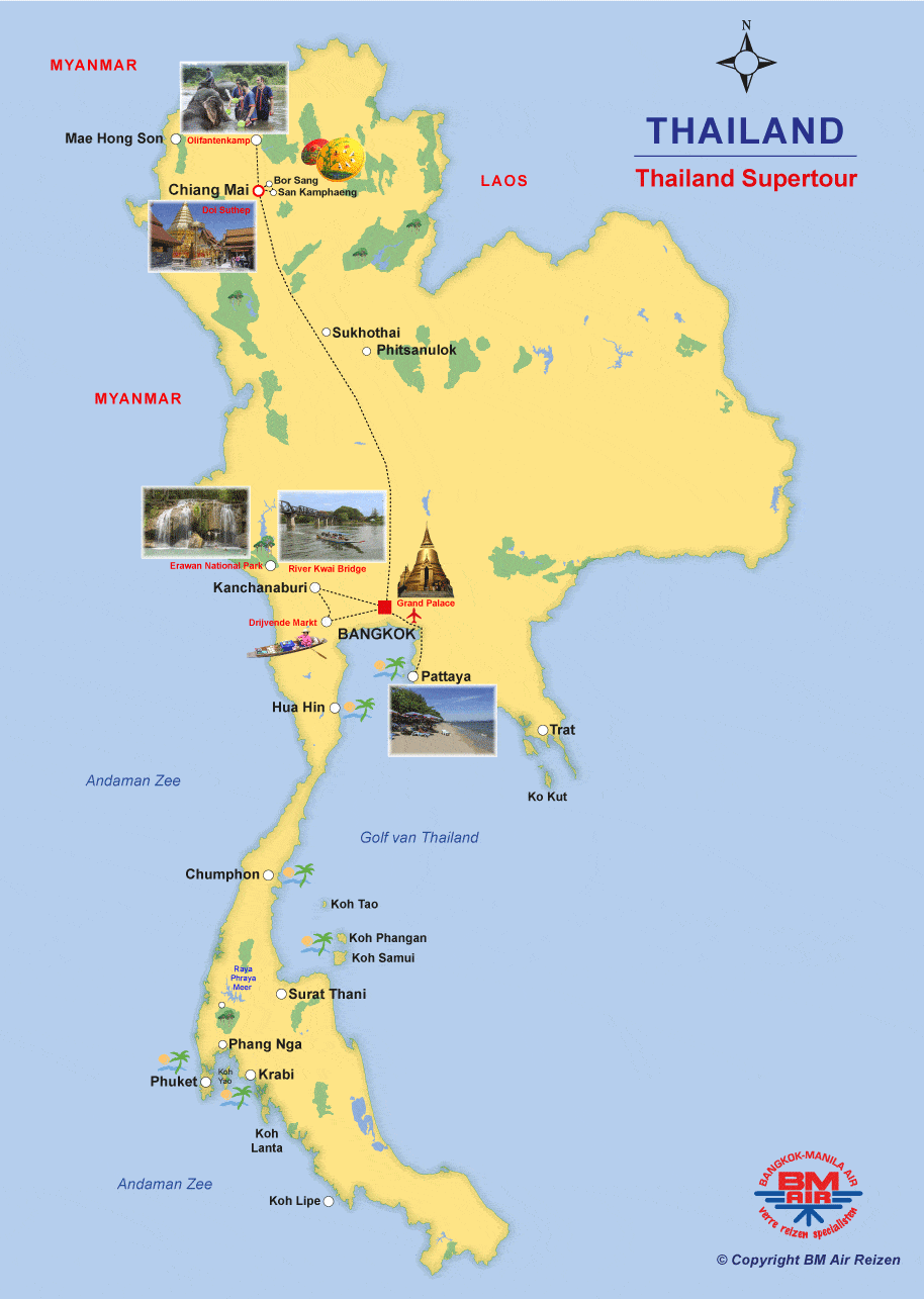 Kaart Rondreis Thailand - Super Tour