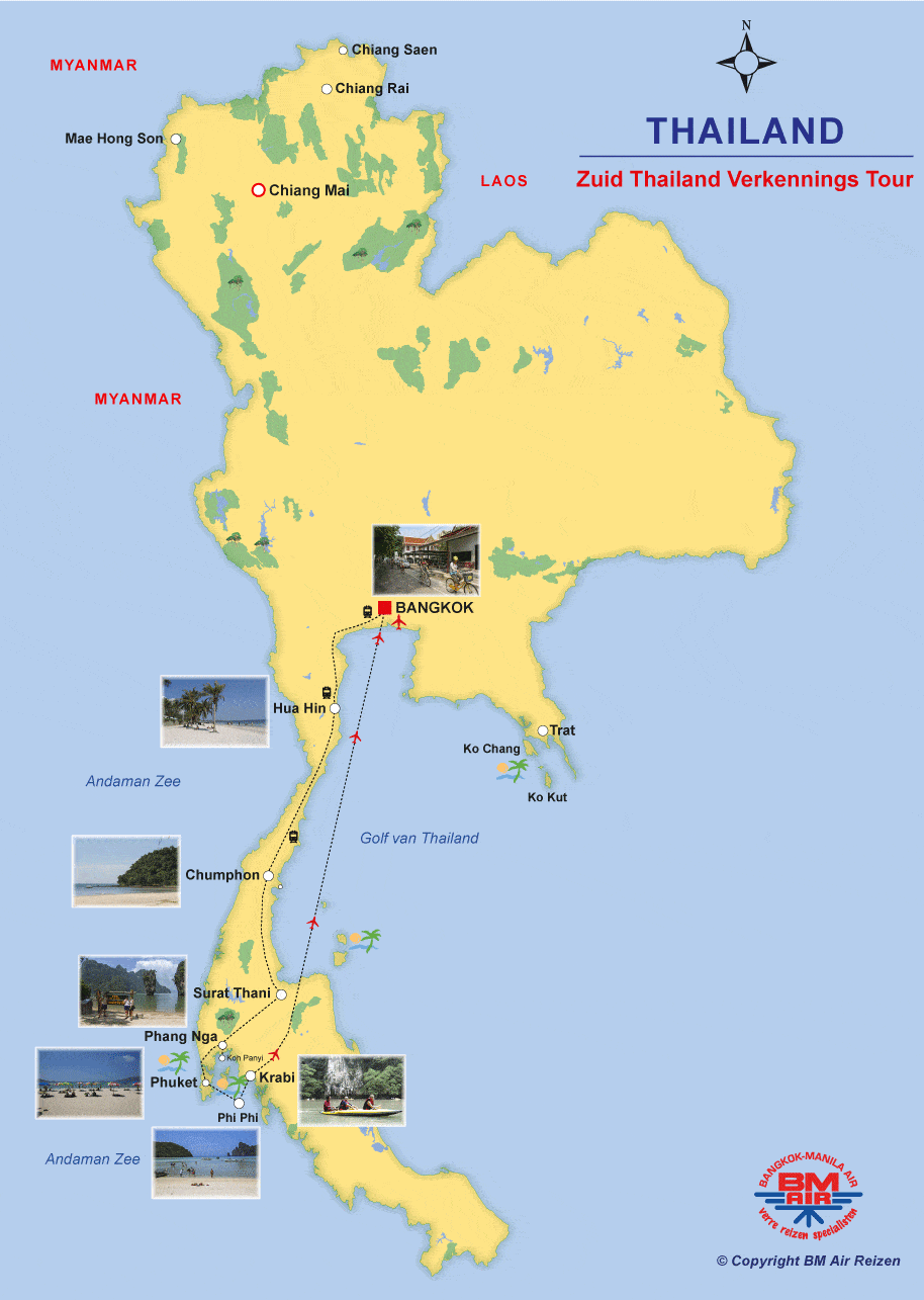 Kaart Zuid Thailand Verkennings Tour