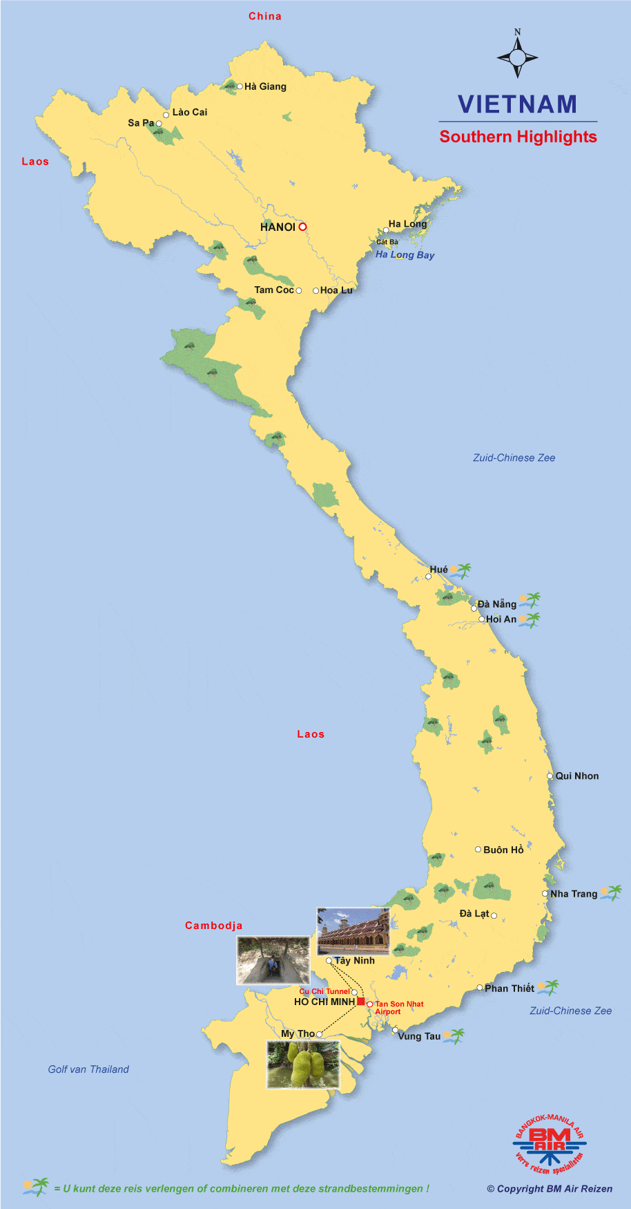 Kaart Vietnam - Southern Highlights