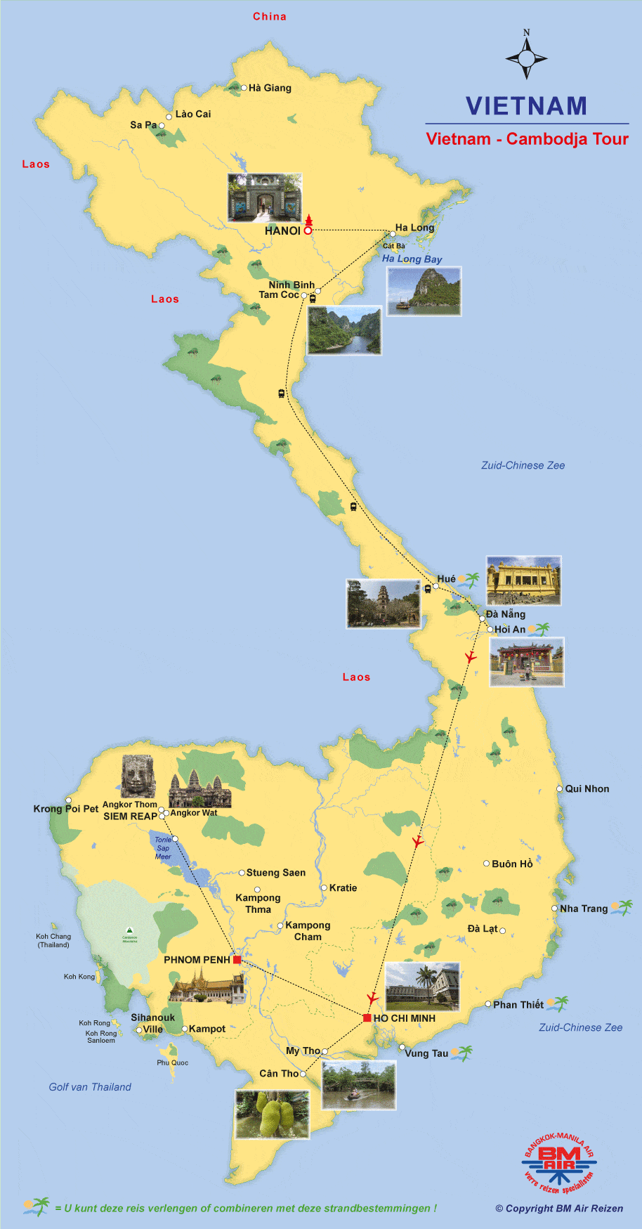 Kaart Vietnam - Cambodja Tour