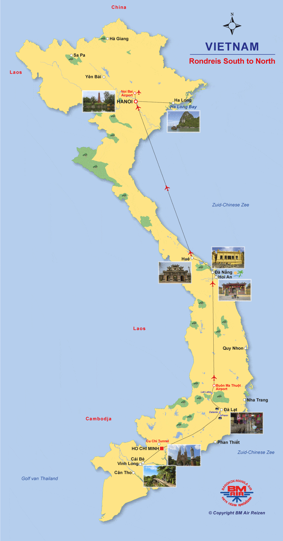 Kaart Rondreis Vietnam - South to North